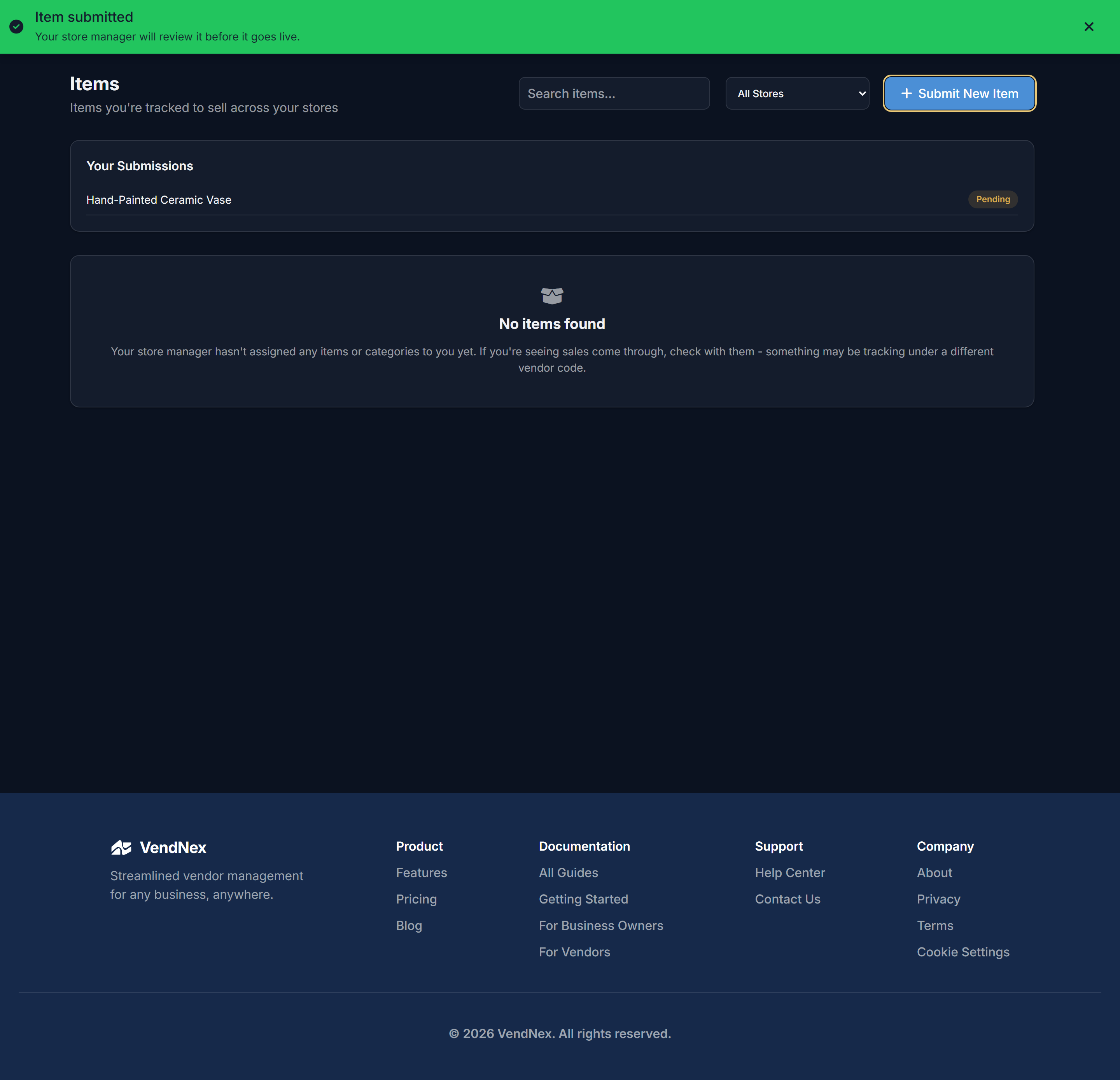A pending item submission
