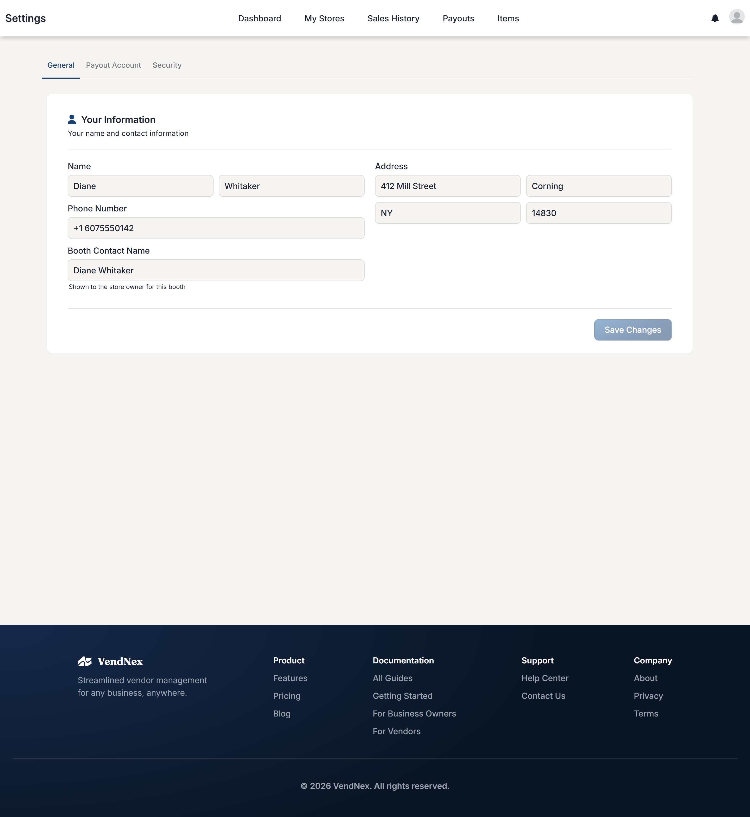 Vendor Settings → General