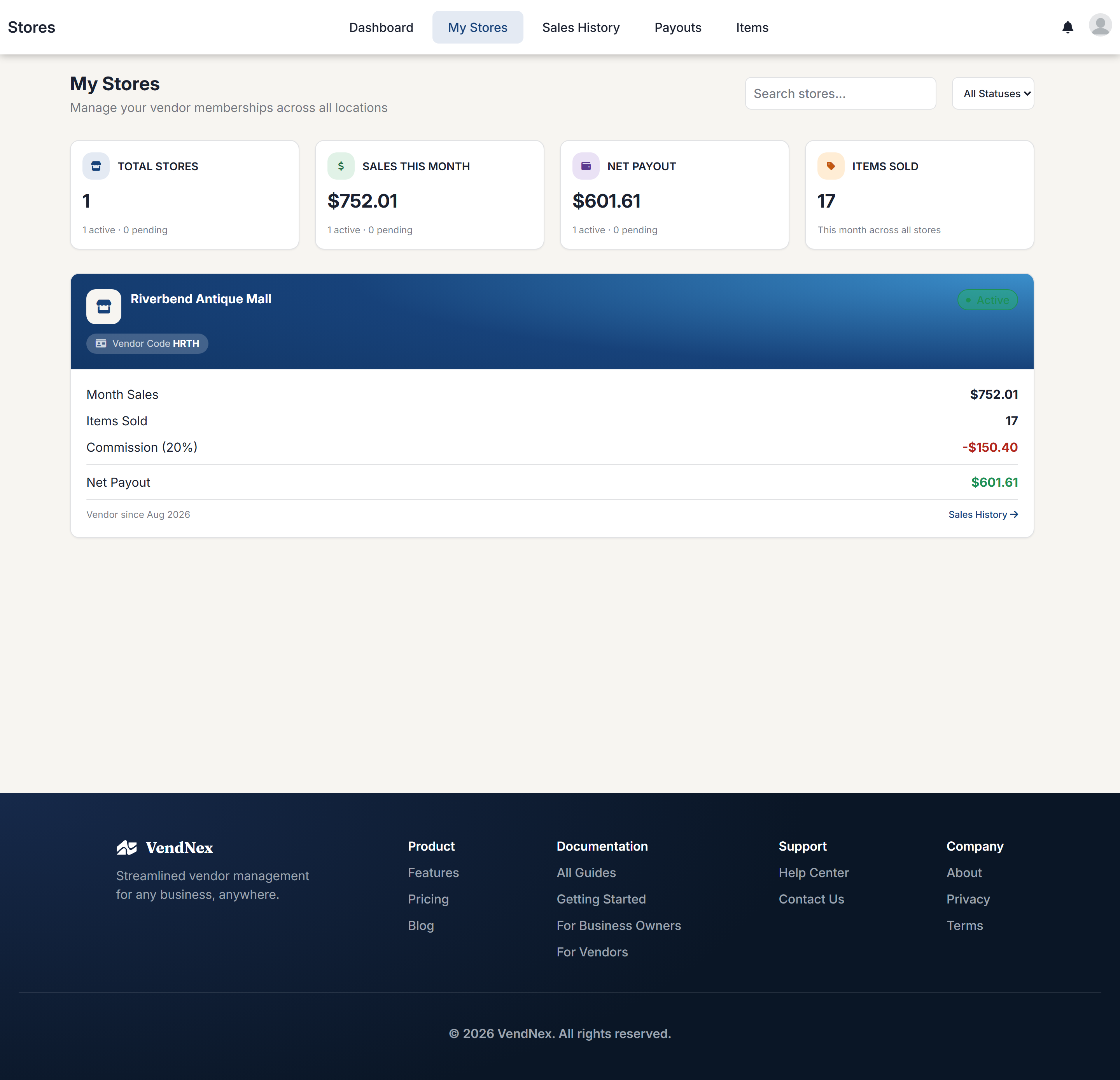 The My Stores page